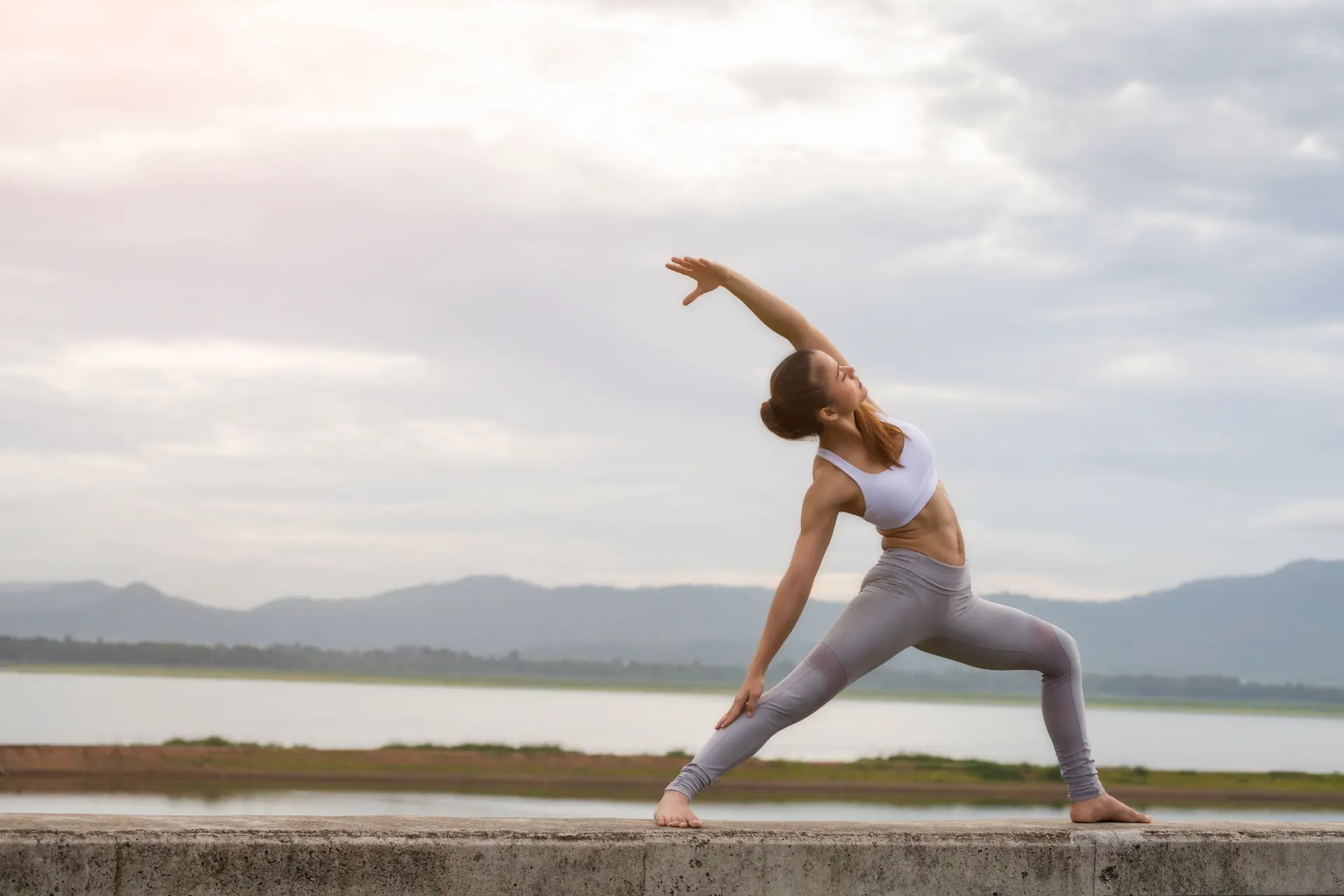Asia woman doing yoga fitness exercise